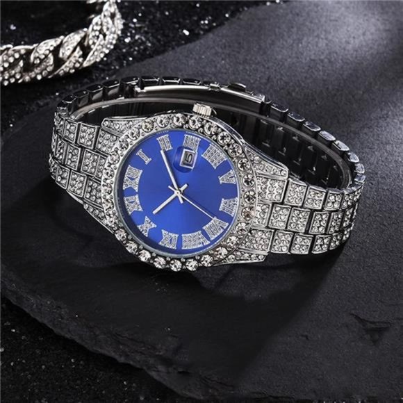 Hip Hop Watches for Men Iced-Out Bling Diamond Luxury Quartz Watches with Date